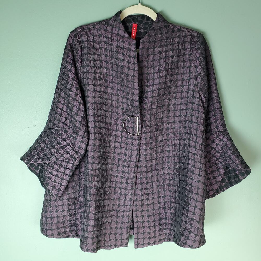 IC By Connie K Womens Purple Trumpet Sleeve Two Toned Jacket Size Medium 2044J